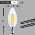 C35 6-Watt LED Filament Candelabra Bulb - Dimmable Torpedo Tip - Soft White 2700K - E12 Base - Equivalent to 60W Incandescent Chandelier Bulb - 360 Degree Beam Angle, 6 Pack