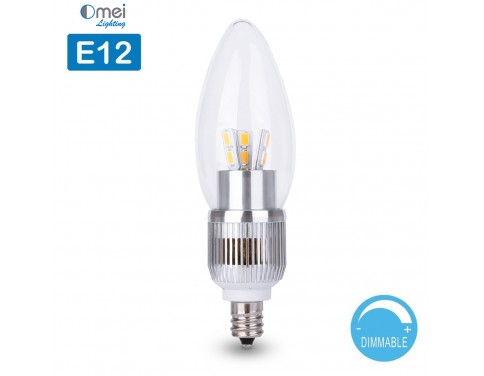 E12 Dimmable 60W Equivalent - 7W LED 700 Lumens Round-top Clear Silver Base Candelabra Bulb Warm White 3000K