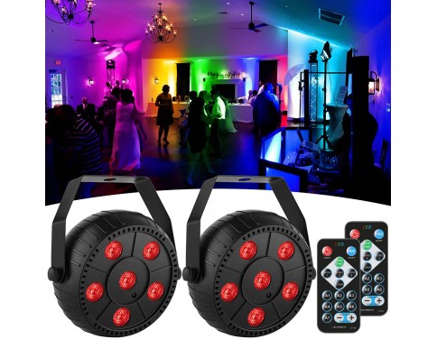 USB Par Lights, 9W 6LEDs RGB Stage Lights 2 Pack, Remote Control for DJ Gigs Wedding Church Christmas Party Stage Lighting