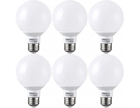 G25 LED Globe Light Bulbs, 60W Equivalent, Dimmable, 2700K Soft White, 6W Vanity Light Bulb, UL-Listed, E26 Base, Pack of 6