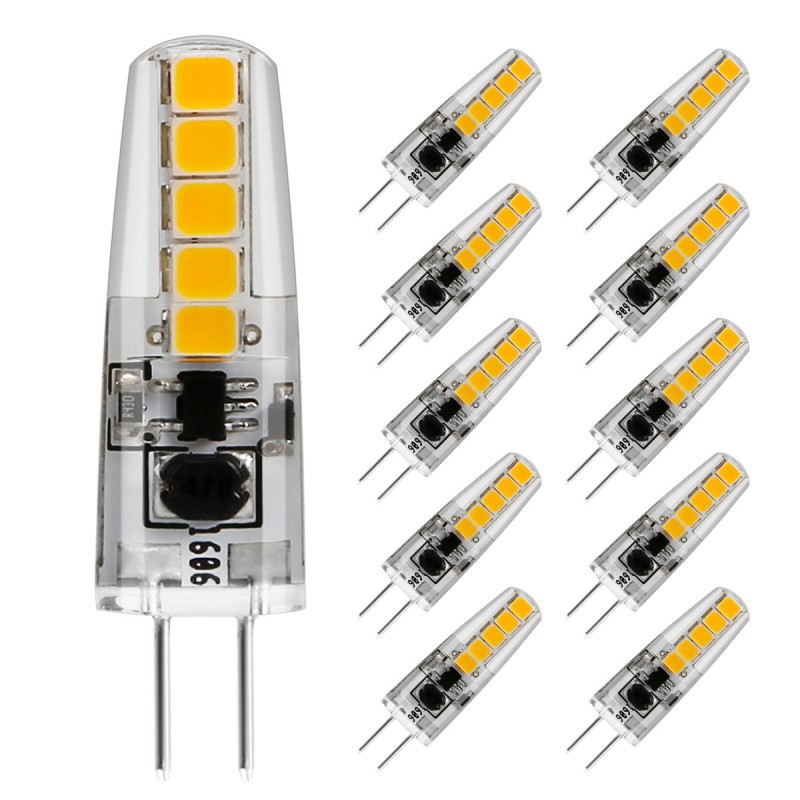 Pack of 10 Units, 2W LED G4 Bulbs, 12VAC/DC, Warm White, 20W Halogen ...