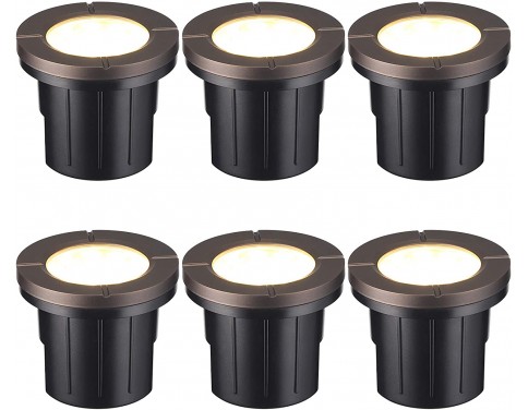 LEONLITE 6W Well Light LED Low Voltage 12-24V, Flat Top In-Ground Lighting, 3000K Warm White UL Listed Cable, IP67 Waterproof Landscape Lights for Yard, Garden, Patio, 50000hrs Lifespan, Pack of 6