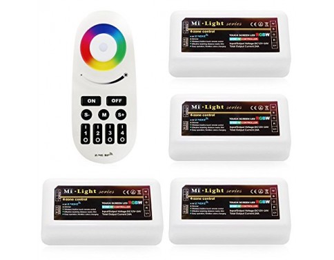 WiFi Compatible RGB+White Controller Kit: 4pcs RGBW Multi Zone Controllers + RF Remote - 4-zone RGBW LED Controller - Compatible with Smartphone/Tablet PC (Hub not included)