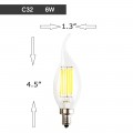 C35 6-Watt LED Filament Candelabra Bulb - Dimmable - Soft White 2700K - E12 Base - Equivalent to 60W Incandescent Chandelier Bulb - 360 Degree Beam Angle