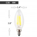 C35 6-Watt LED Filament Candelabra Bulb - Dimmable - Soft White 2700K - E12 Base - Equivalent to 60W Incandescent Chandelier Bulb - 360 Degree Beam Angle