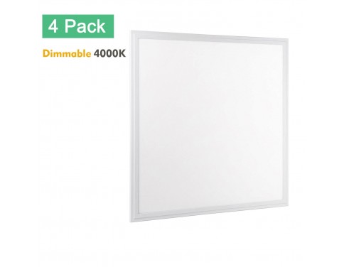 2x2 LED Flat Panel Light, OmaiLighting 4-Pack 2x2 LED Panel Light Dimmable 4000K(Bright White), 0-10V 40W(140W Equivalent) - White Frame, 4147 Lumens, 100-277V - DLC-Qualified and Lighting Facts