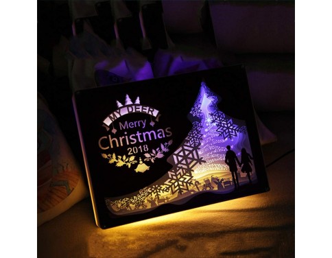 Customized Paper-Cut Light Box, Remote Control 3D Paper Carving Light Three-Dimensional Creativity Shadow Night Lights Romantic Atmosphere Halloween Christmas