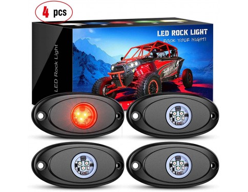 4PCS LED Rock Light Light Pods Waterproof Under Body Wheel Well Light Exterior Interior Lights for Car Truck Pickups ATV UTV SUV Motorcycle Boat