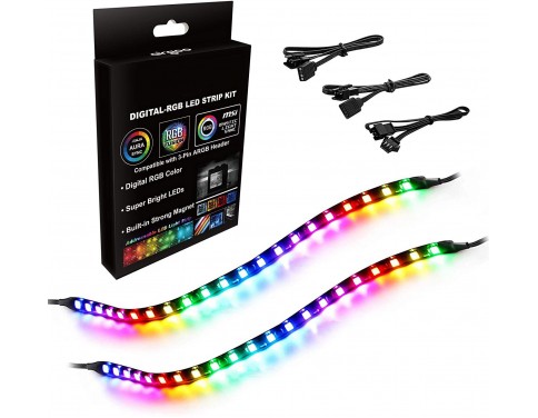 Addressable PC RGB LED Strip, Magnetic Rainbow PC Case Lighting, 2PCS Strips 42LEDs for 5V 3-pin ARGB LED headers, for ASUS Aura SYNC, Gigabyte RGB Fusion, MSI Mystic Light Sync Motherboard