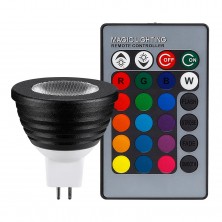 3-in-1 RGB Multi Color LED MR16 Spotlight Kit, 45° Beam Angle MR16 Bulb with GU5.3 Base, 24-Key IR Remote Control and Memory Function, AC 12V 3W Color Changing LED Bulb, Bead Surface Lens - Black
