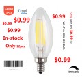 (Only12-Instock SALE $0.99) E12 LED Candelabra Light Bulb, Dimmable, Omni Directional, 5.5W (40W Eqv.), UL-Listed, Frosted Glass, C11/B11 Antique Style Chandelier Filament Bulb, 2700K Soft White