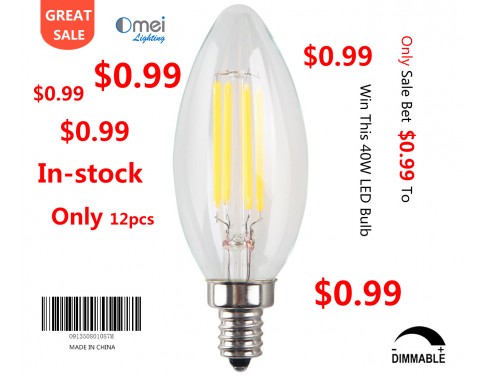 (Only12-Instock SALE $0.99) E12 LED Candelabra Light Bulb, Dimmable, Omni Directional, 5.5W (40W Eqv.), UL-Listed, Frosted Glass, C11/B11 Antique Style Chandelier Filament Bulb, 2700K Soft White