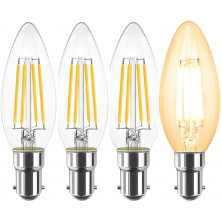 B15 LED Filament Candle Bulb Dimmable,CRI 90+ Vintage LED Candle Bulbs SBC,C35 No Flicker Small Bayonet Cap Light Bulb 4W(40W Equivalent) Warm White 2700K LED Bulbs 400LM,4 Packs