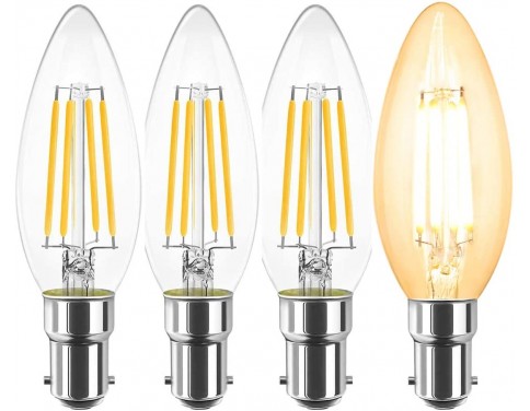 B15 LED Filament Candle Bulb Dimmable,CRI 90+ Vintage LED Candle Bulbs SBC,C35 No Flicker Small Bayonet Cap Light Bulb 4W(40W Equivalent) Warm White 2700K LED Bulbs 400LM,4 Packs