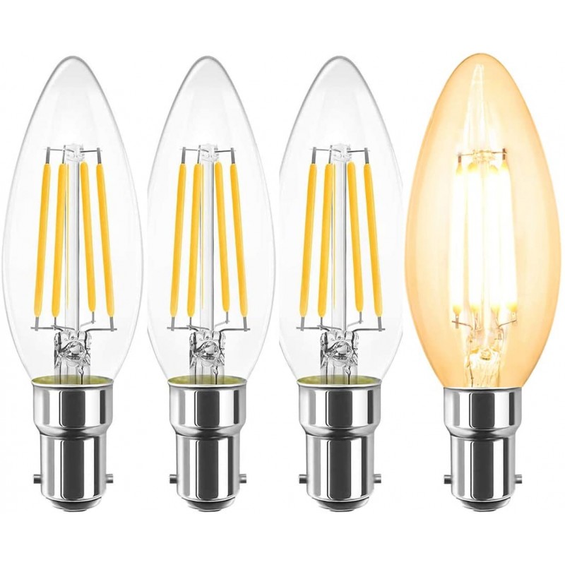 B15 LED Filament Candle Bulb Dimmable,CRI 90+ Vintage LED Candle Bulbs SBC,C35 No Flicker Small Bayonet Cap Light Bulb 4W(40W Equivalent) White 2700K LED Bulbs 400LM,4 Packs