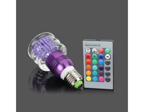 Acrylic Crystal LED Color Changing Light 3W Bulb With Remote E27 Lamp Purple