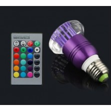 E27 3W RGB Light LED Crystal Bulb with Remote Controller Purple