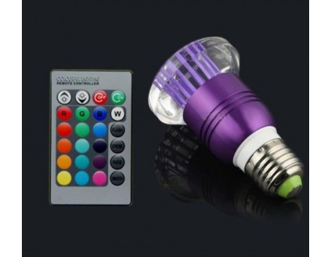 E27 3W RGB Light LED Crystal Bulb with Remote Controller Purple