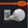 E27 7W RGB Dimmable White Lighting Bifunctional Bulb RGB Multicolored Remote Control Light Bulb