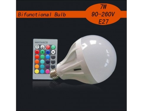 E27 7W RGB Dimmable White Lighting Bifunctional Bulb RGB Multicolored Remote Control Light Bulb