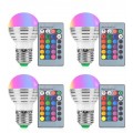 LED Color Changing Light Bulb, 4 Pack 3W Dimmable RGB Light Bulbs, E27 E26 Screw Base RGBW 16 Color with IR Remote Control for Home Bar Party KTV Stage Mood Ambiance Lighting