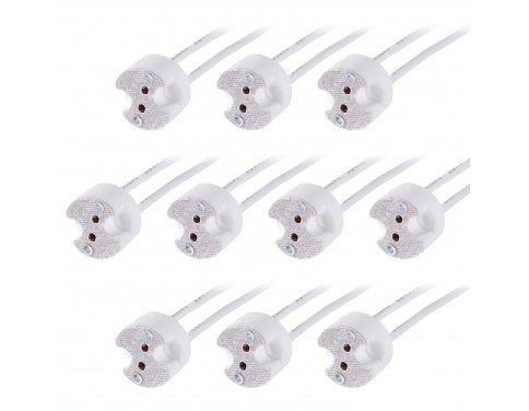 10-Pack Bi-Pin Socket for G4, G6.35, GY6.35, GX5.3, GZ4 Base Light Bulbs, Ceramic Body with Mica Covers for Max 100W LED/Halogen/Incandescent Bulb