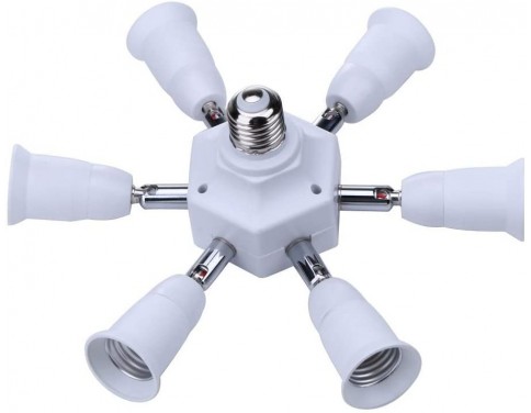 E27 Socket Adapter to 7 E27 Standard LED Bulbs Splitter Adapter,E26 E27 Universal lamp holder with 360 Degrees Adjustable 180 Degree Bending (7 in 1 Socket Adapter)