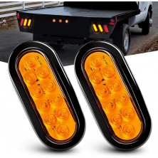 OmaiLighting 6 Inch Oval Amber LED Trailer Tail Lights 2PCS 10 LED W/Flush Mount Grommets Plugs IP67 Waterproof Turn Signals Trailer Lights for RV Truck Jeep