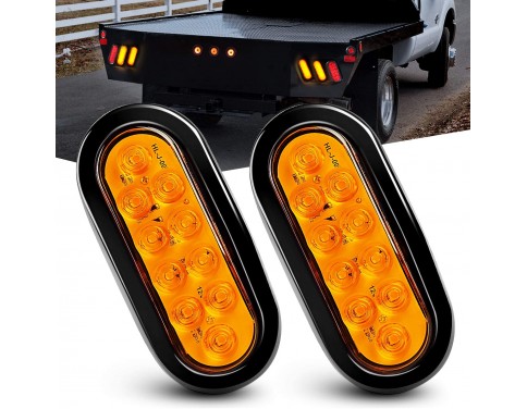 OmaiLighting 6 Inch Oval Amber LED Trailer Tail Lights 2PCS 10 LED W/Flush Mount Grommets Plugs IP67 Waterproof Turn Signals Trailer Lights for RV Truck Jeep