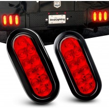 OmaiLighting 6 Inch Oval Red LED Trailer Tail Lights 2PCS 10 LED W/Flush Mount Grommets Plugs IP67 Waterproof Turn Signals Trailer Lights for RV Truck Jeep
