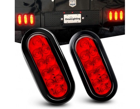 OmaiLighting 6 Inch Oval Red LED Trailer Tail Lights 2PCS 10 LED W/Flush Mount Grommets Plugs IP67 Waterproof Turn Signals Trailer Lights for RV Truck Jeep